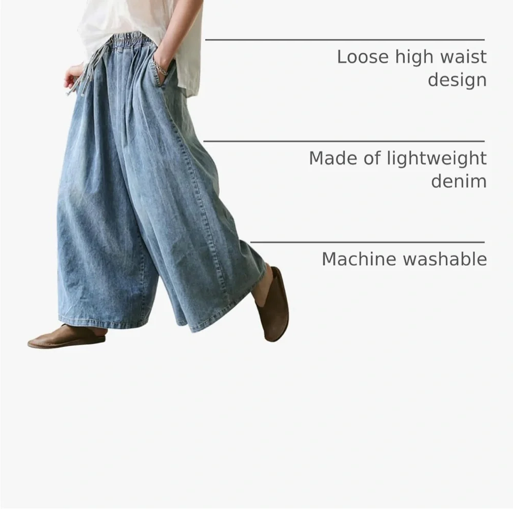 Stylish Wide-Leg Denim flow Pants brand new - Picture 3 of 3